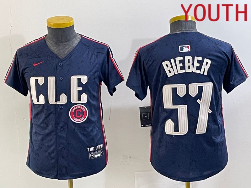 Youth Cleveland Indians #57 Bieber Blue City Edition Nike 2024 MLB Jersey style 5->youth mlb jersey->Youth Jersey